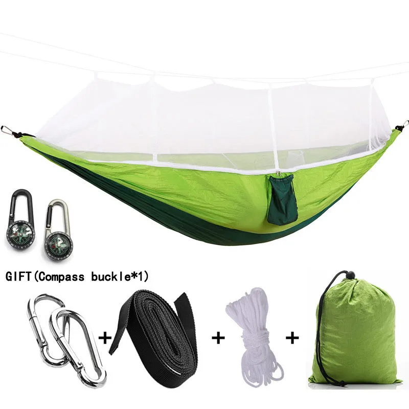 1-2 Person Portable Outdoor Camping Hammock with Mosquito Net High Strength Parachute Fabric Hanging Bed Hunting Sleeping Swing