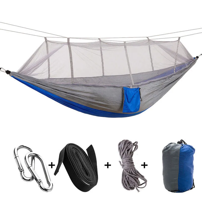 1-2 Person Portable Outdoor Camping Hammock with Mosquito Net High Strength Parachute Fabric Hanging Bed Hunting Sleeping Swing