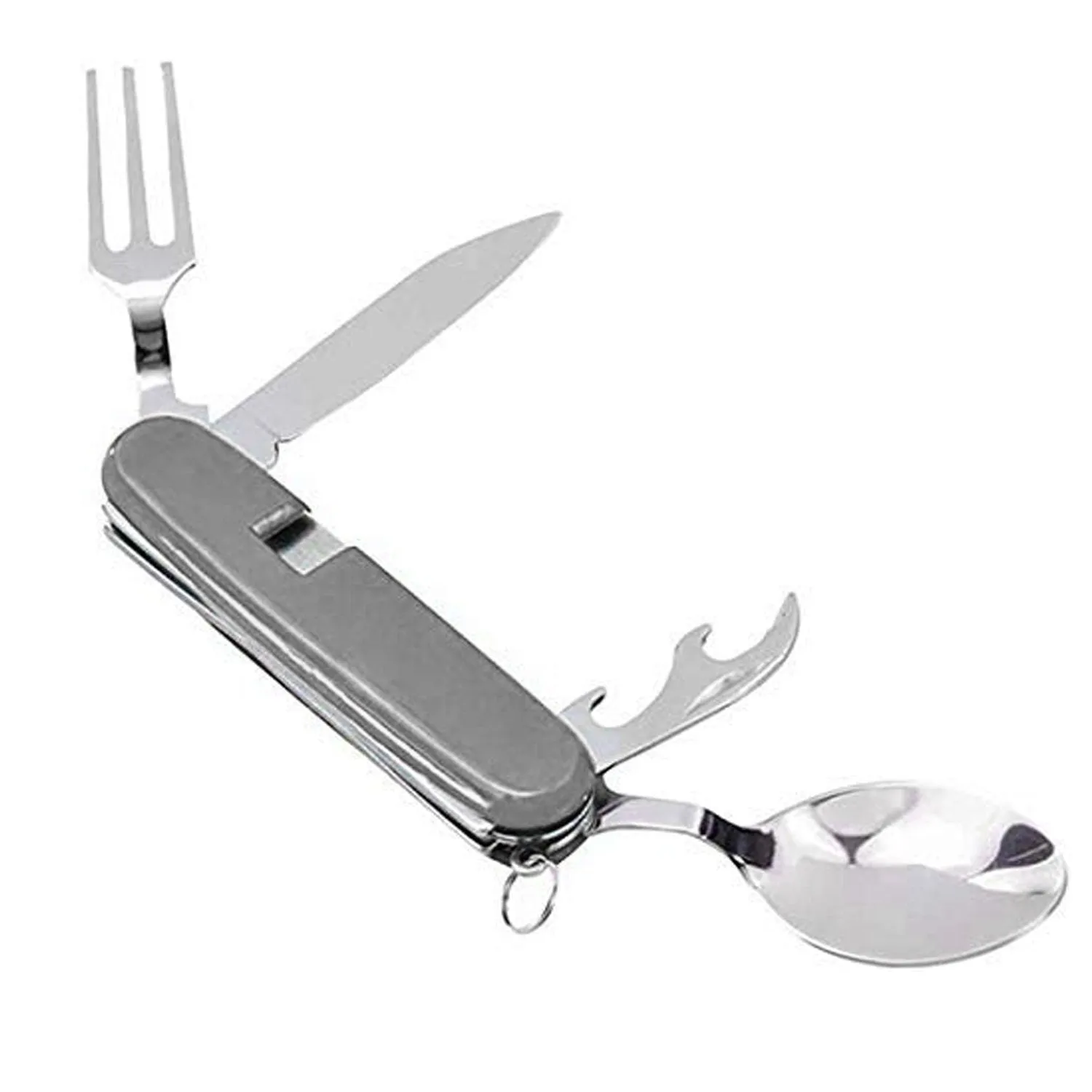 1779 4-in-1 Stainless Steel Travel / Camping Folding Multi Swiss Cutlery Set