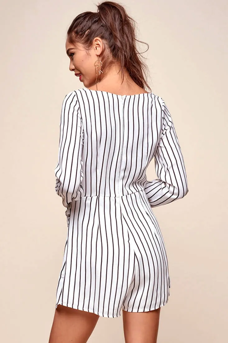 Abbey Waist Tie Pinstripe Romper White & Black