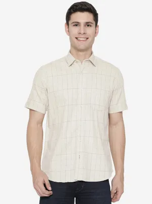 Beige Checked Slim Fit Casual Shirt | JadeBlue