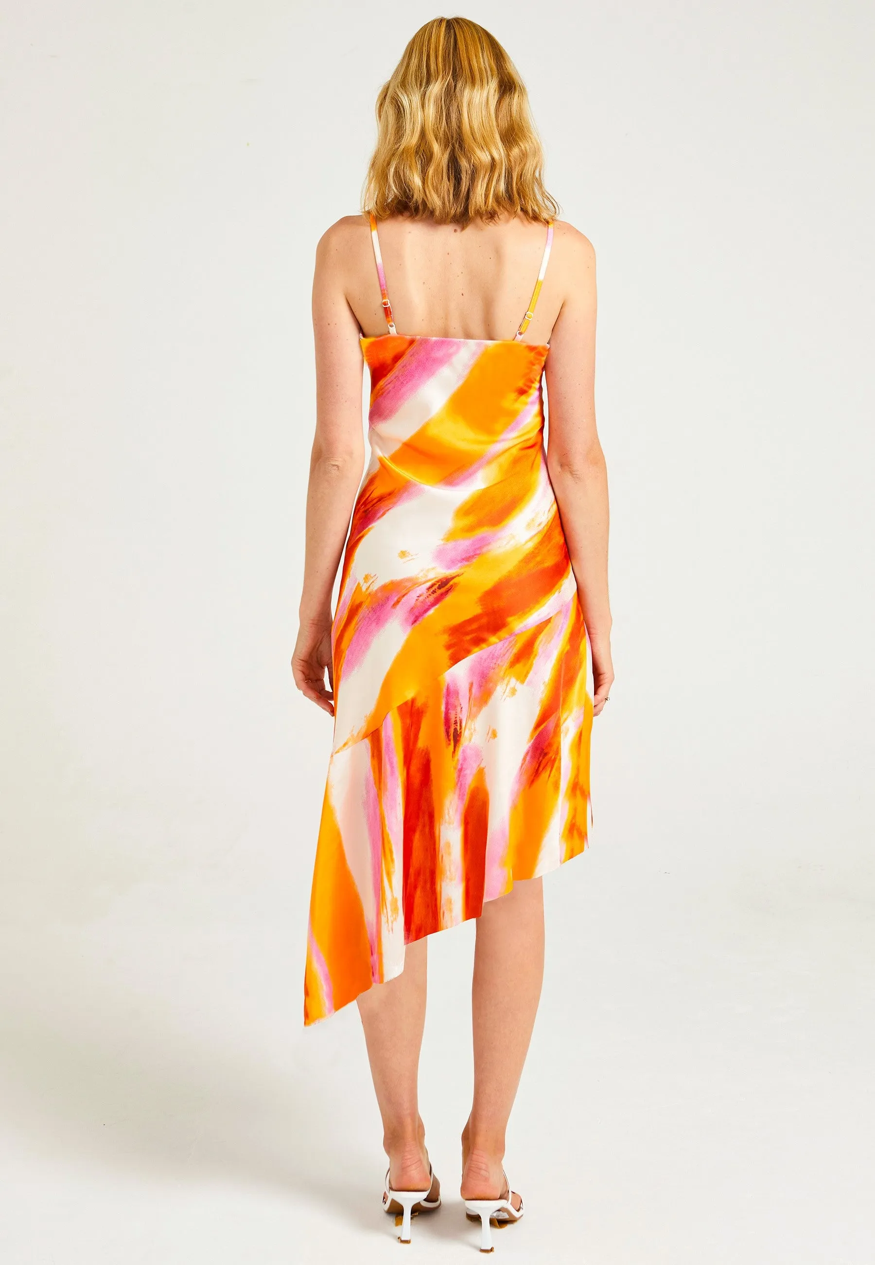 Bias Hem Cami Dress In Multi Abstract Print