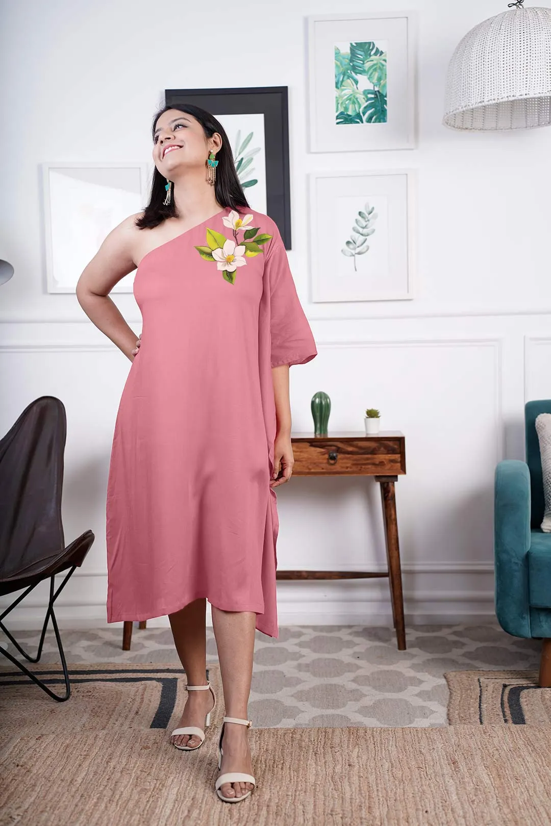 Blush Rayon OneShoulder Dress - Rayonique