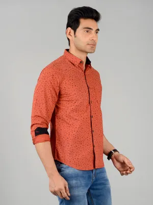 Brick Red Printed Slim Fit Casual Shirt | Greenfibre