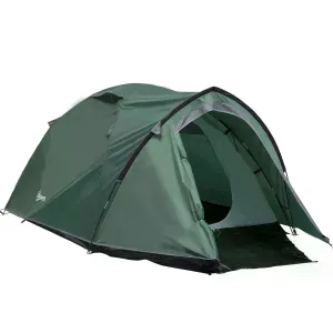 Camping Dome Tent 2 Room for 3-4 Person with Weatherproof Vestibule Backpacking Tent Large Windows Lightweight for Fishing & Hiking Green