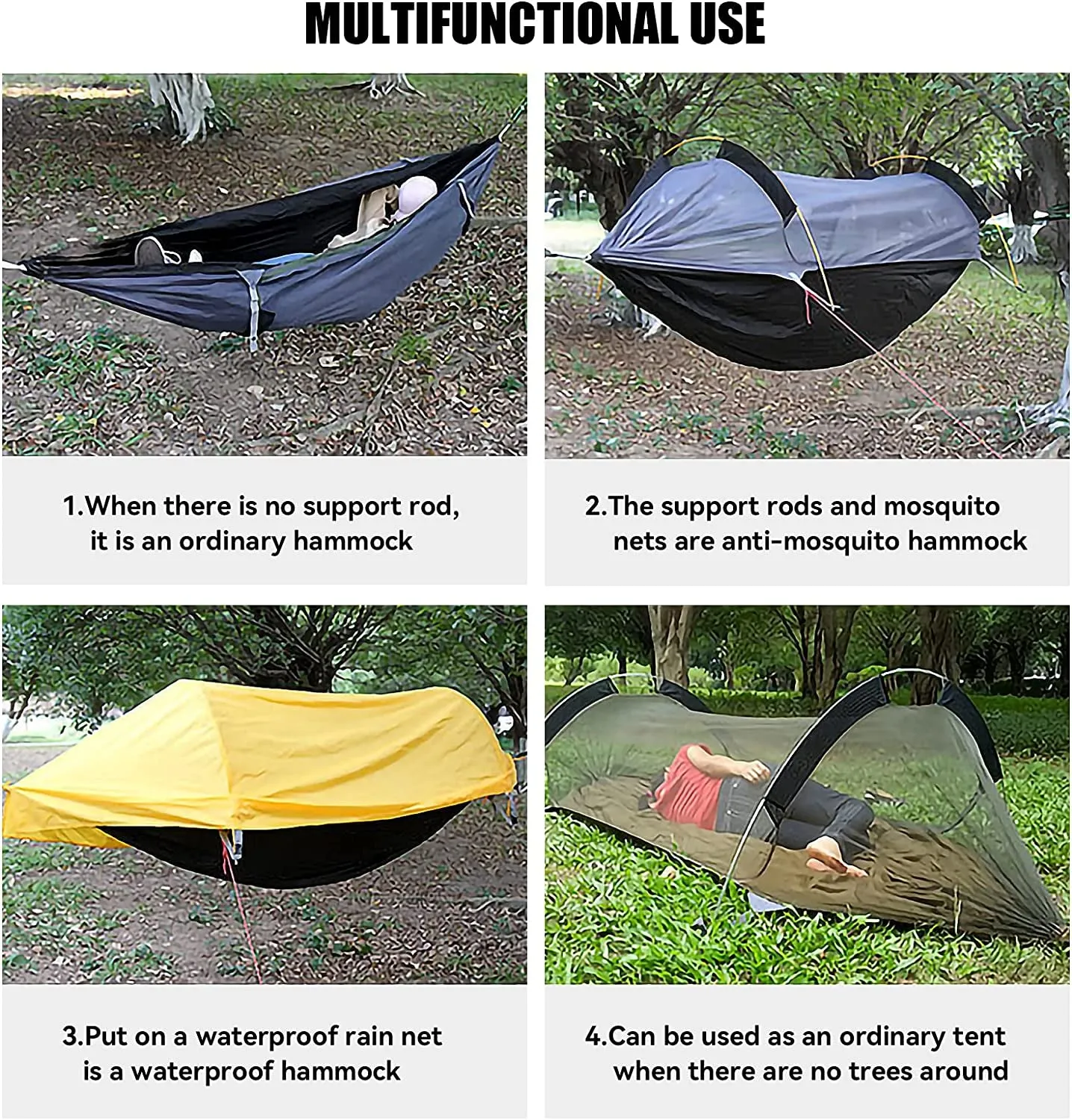 Camping Hammock with Mosquito Net and Rainfly Cover,Camping Hammock,Lightweight Portable Hammock,Waterproof Camping Hammock for Outdoor Backpacking Hiking Travel (Yellow)