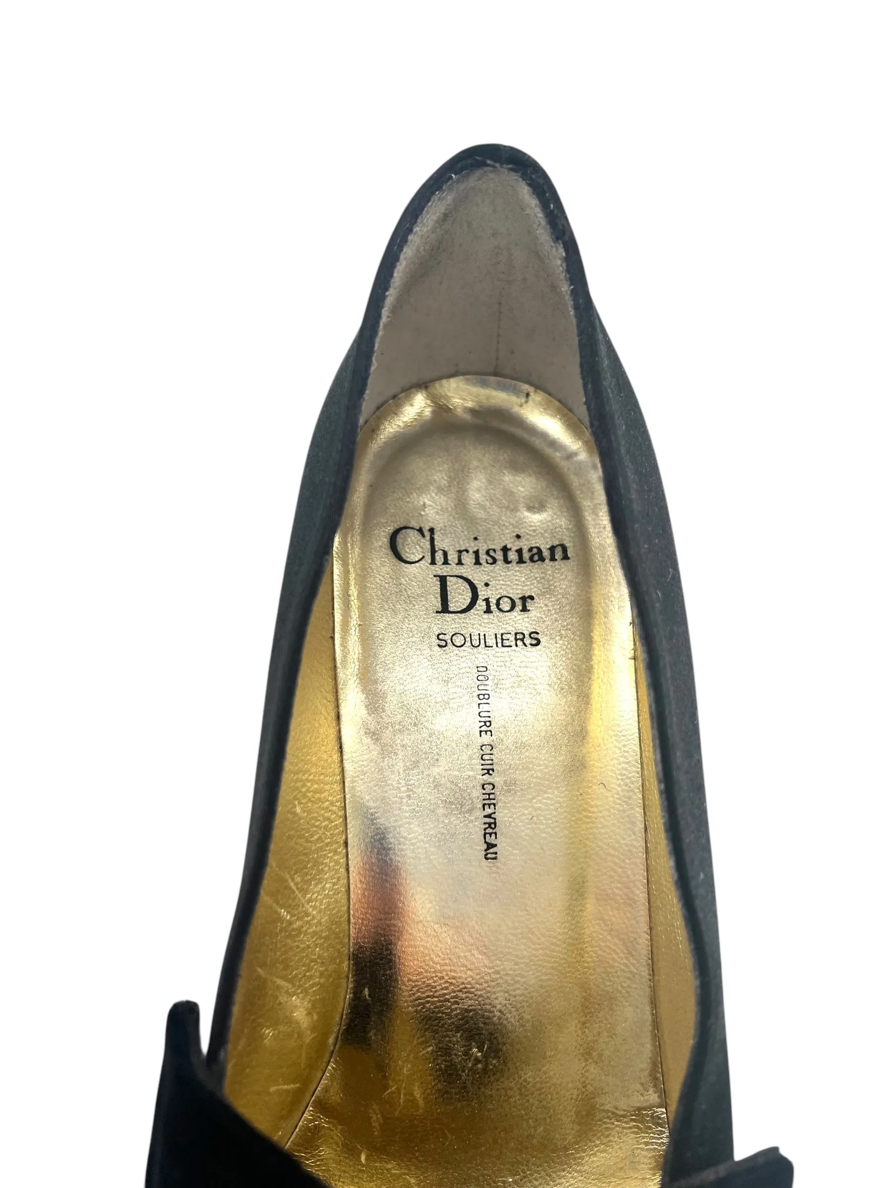 Christian Dior 70s Black Satin Velvet Rhinestone Buckle Pumps, 8 1/2