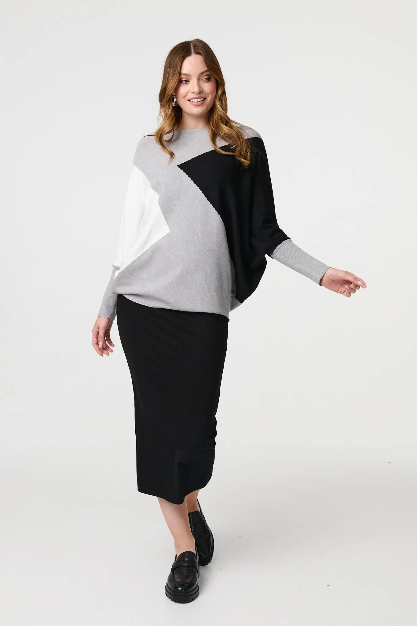 Colour Block Oversized Batwing Jumper