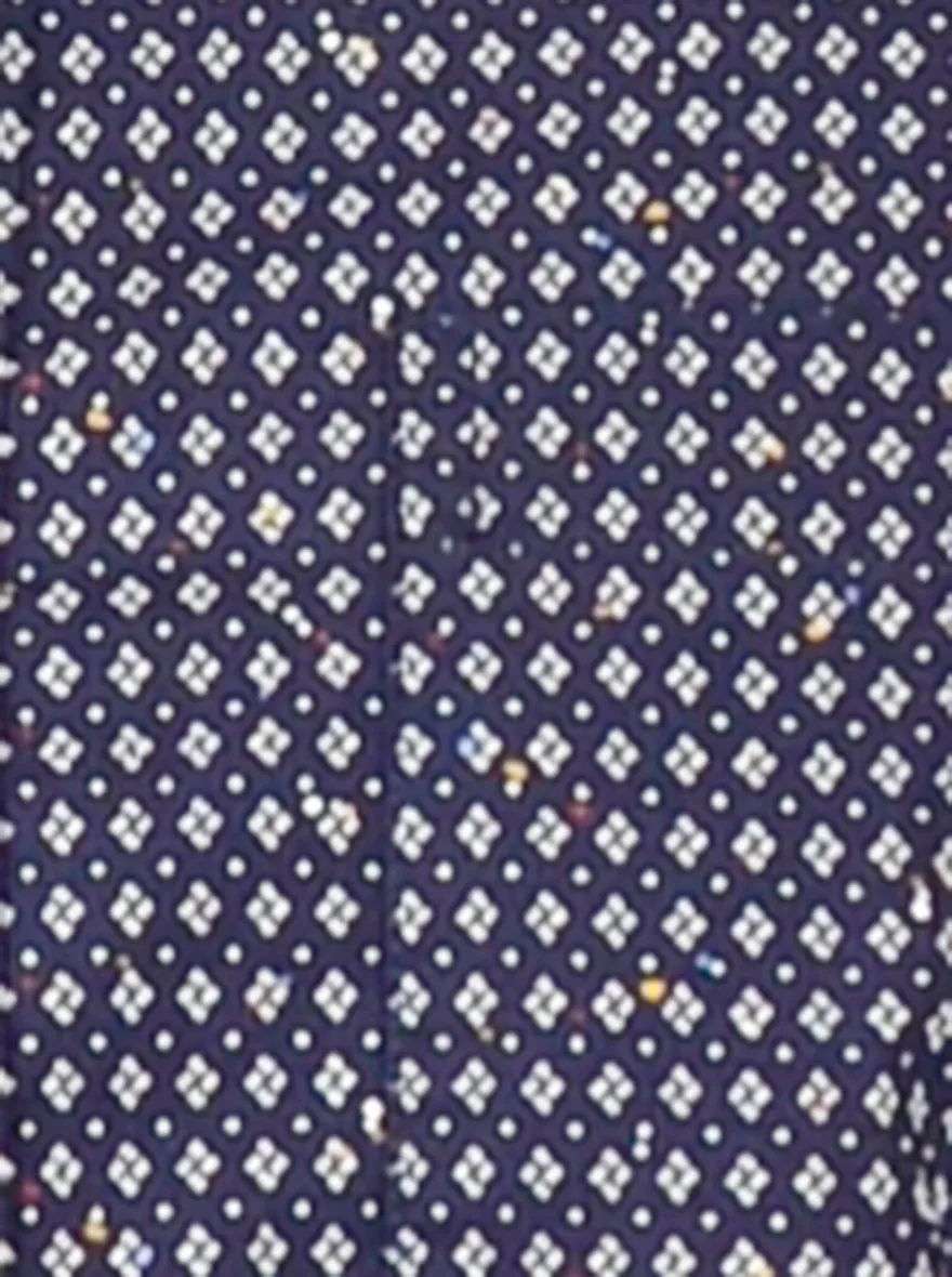 Dark Blue Printed Slim Fit Casual Shirt | Greenfibre