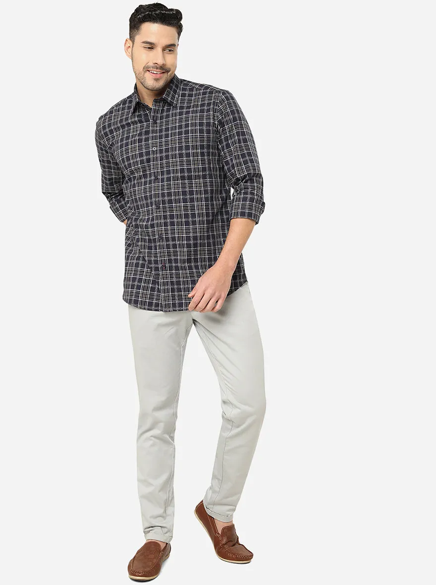 Dark Grey Checked Slim Fit Casual Shirt | JadeBlue