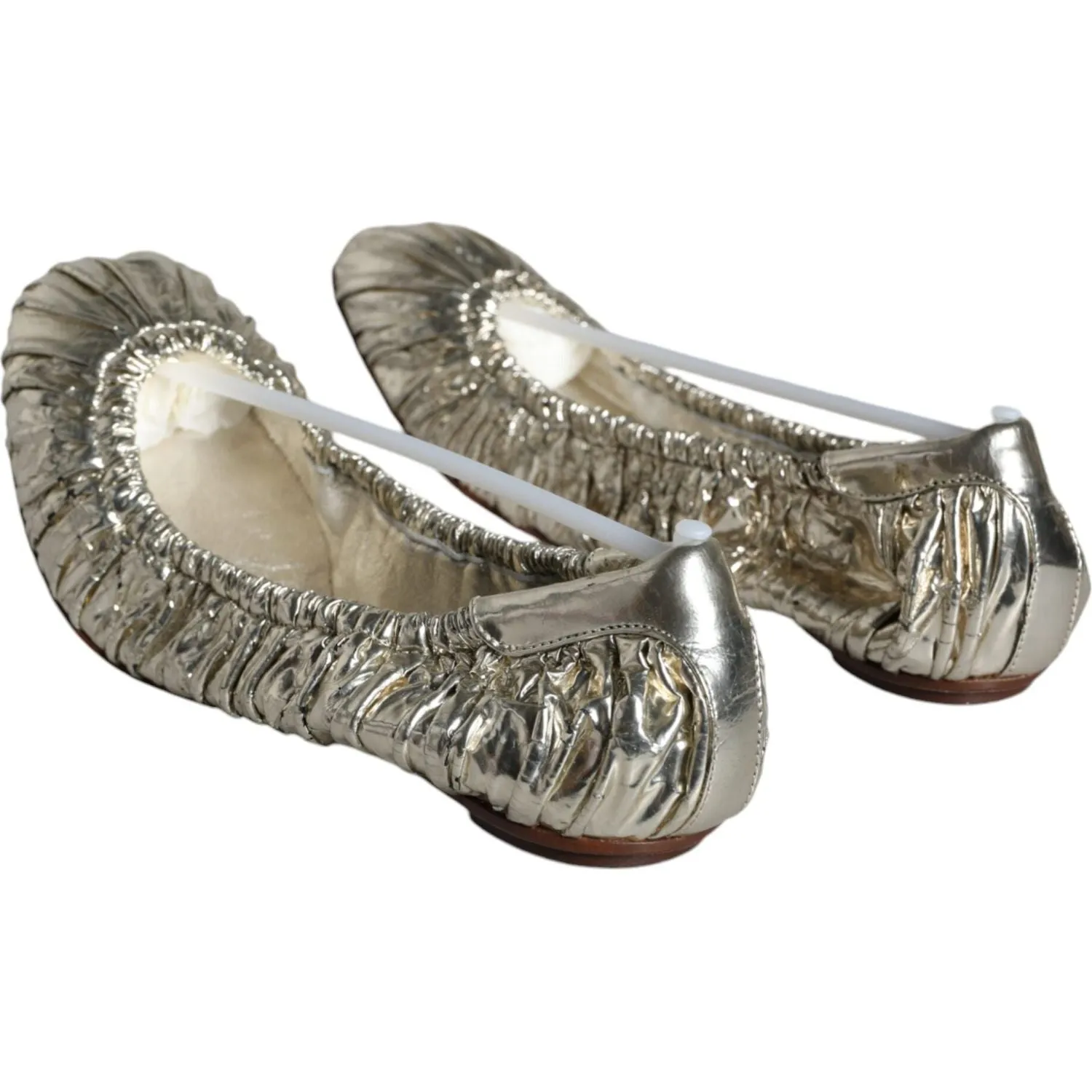 Dolce & Gabbana Silver Patent Leather Scrunch Ballet Flats Shoes