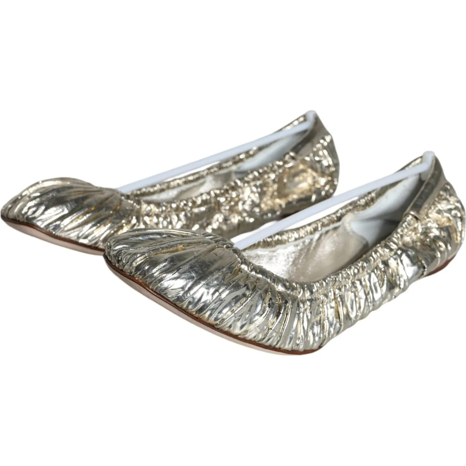 Dolce & Gabbana Silver Patent Leather Scrunch Ballet Flats Shoes