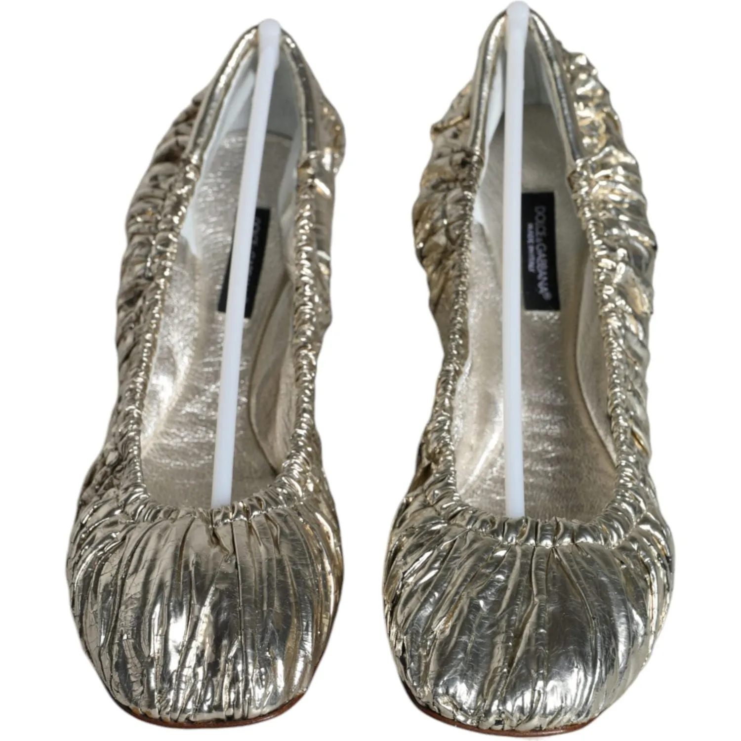 Dolce & Gabbana Silver Patent Leather Scrunch Ballet Flats Shoes