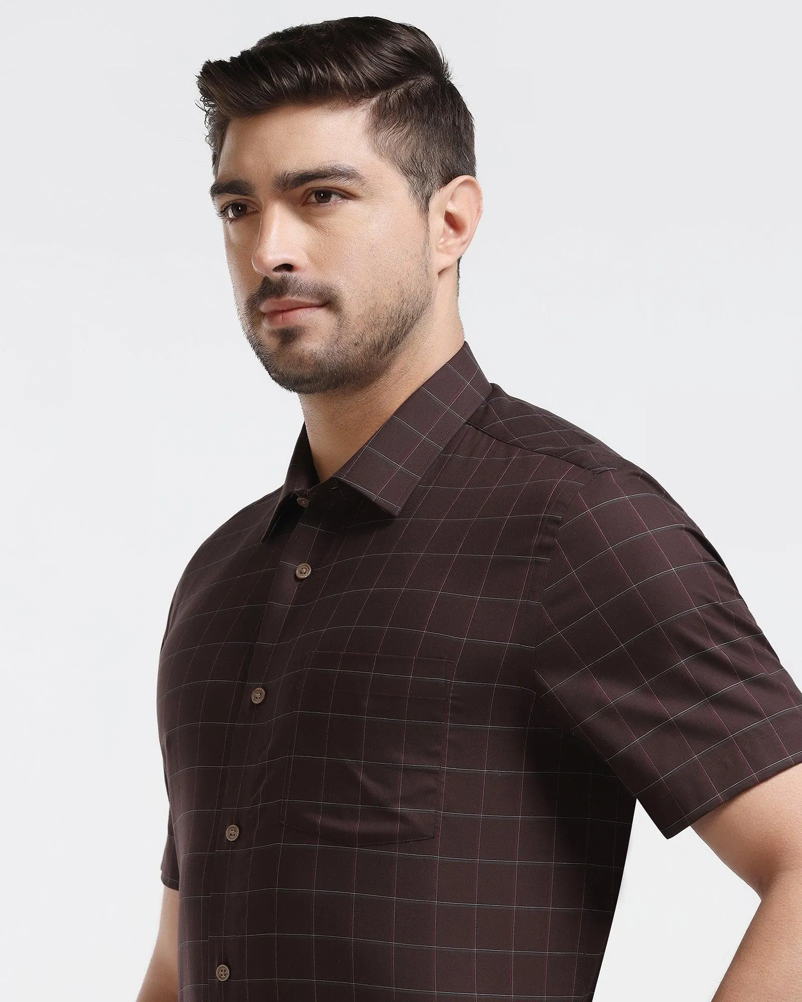 Formal Half Sleeve Wine Check Shirt - Rawn