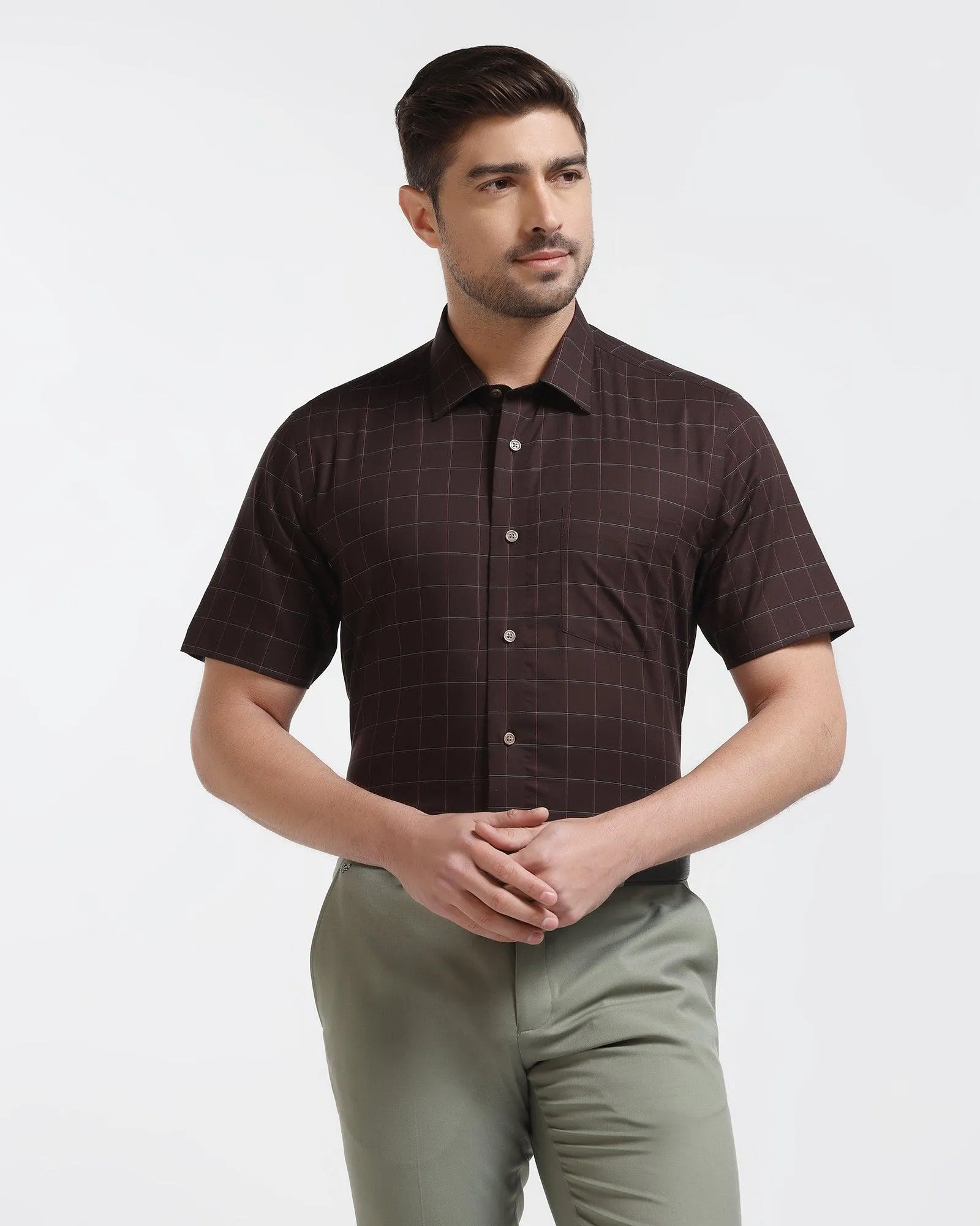 Formal Half Sleeve Wine Check Shirt - Rawn