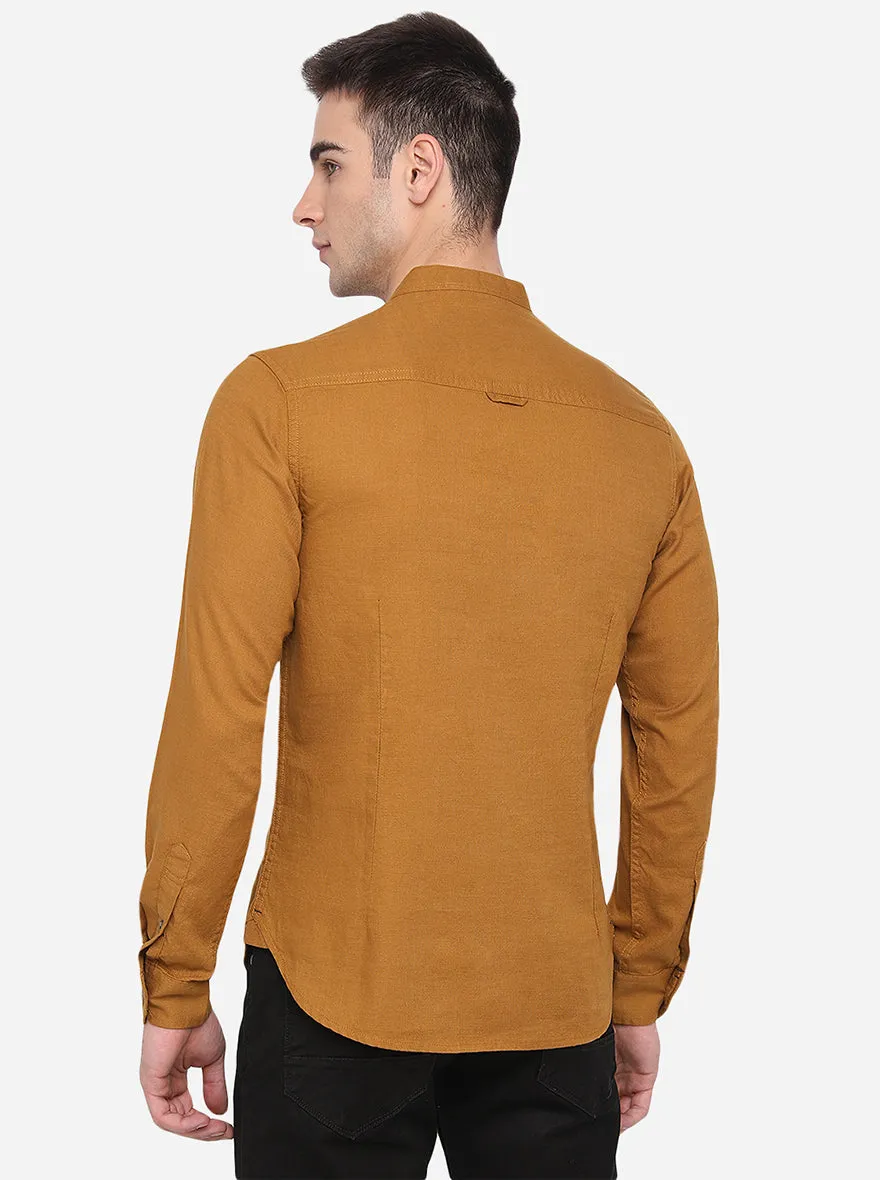 Golden Brown Solid Slim Fit Semi Casual Shirt | Greenfibre