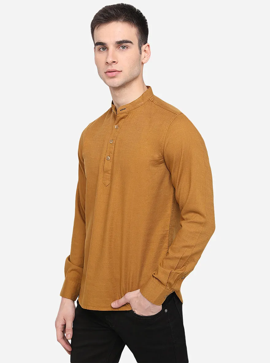 Golden Brown Solid Slim Fit Semi Casual Shirt | Greenfibre