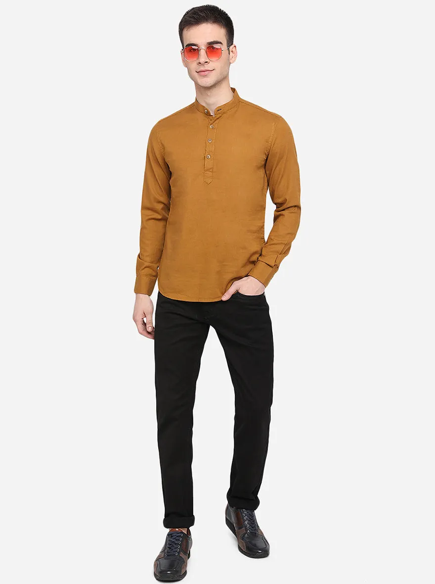 Golden Brown Solid Slim Fit Semi Casual Shirt | Greenfibre