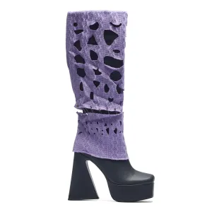 Jam Monster Heeled Long Boots - Purple