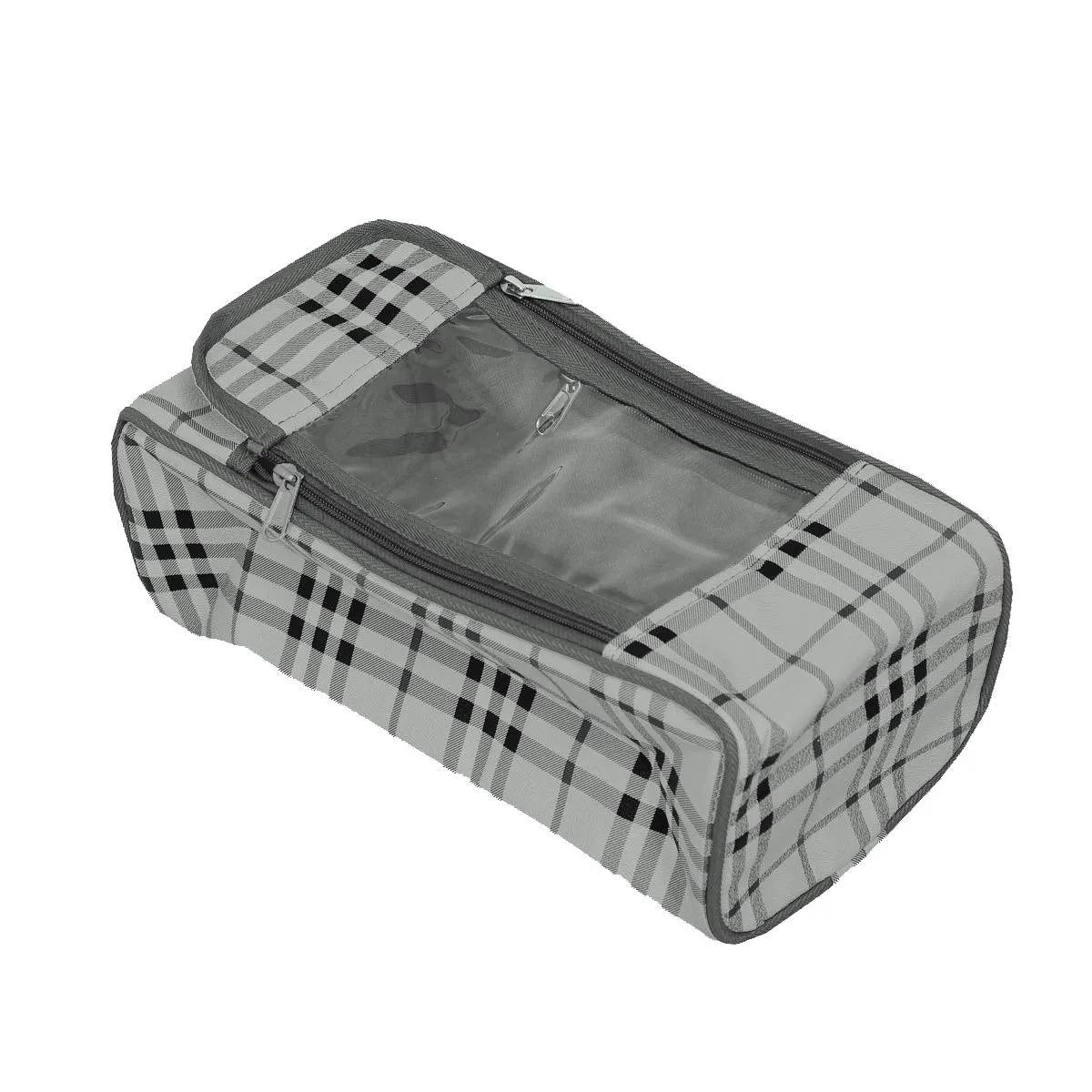 Kuber Industries Rexin Checked Design Shoe Cover Travelling Storage Bag/Shaving Kit Storage Footwear Organiser Pouch Shoe Bag with Pocket (Grey) - CTKTC030965