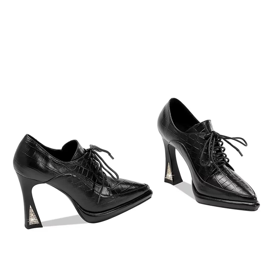 Lace-Up Cow Leather High Pumps