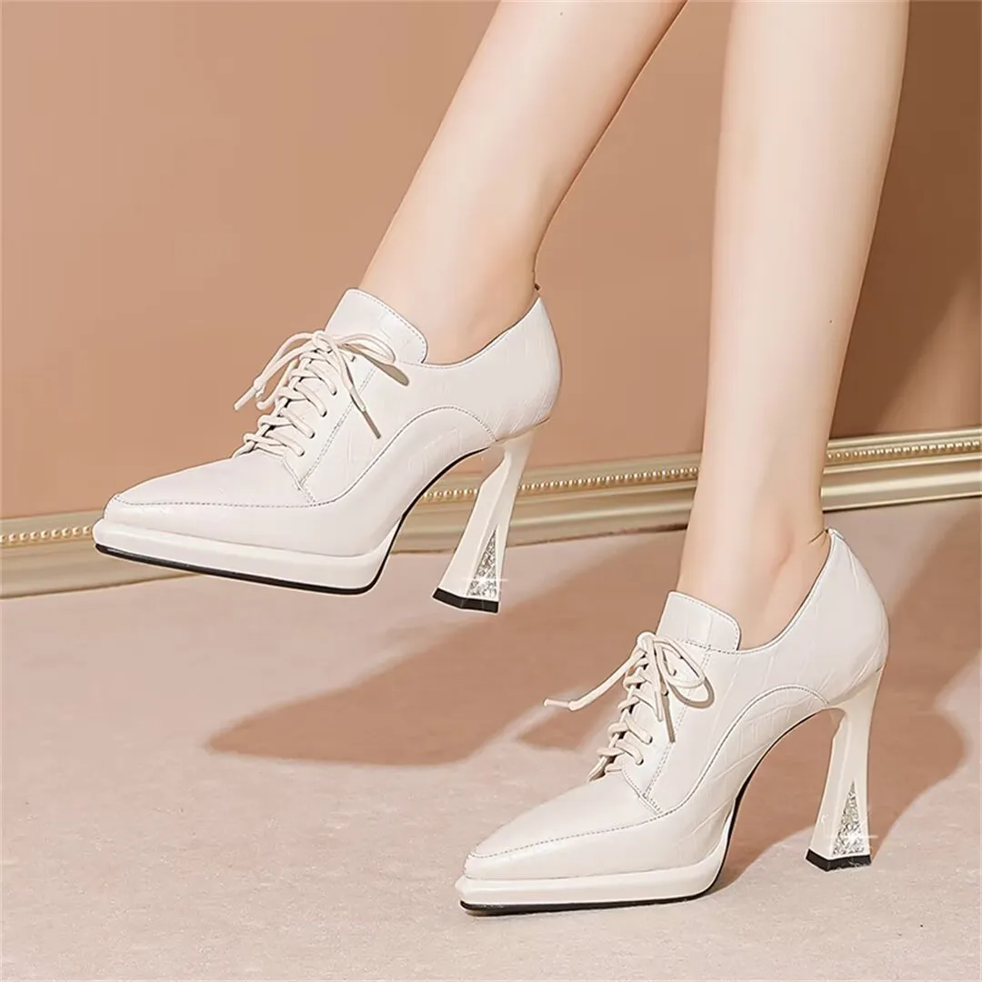 Lace-Up Cow Leather High Pumps