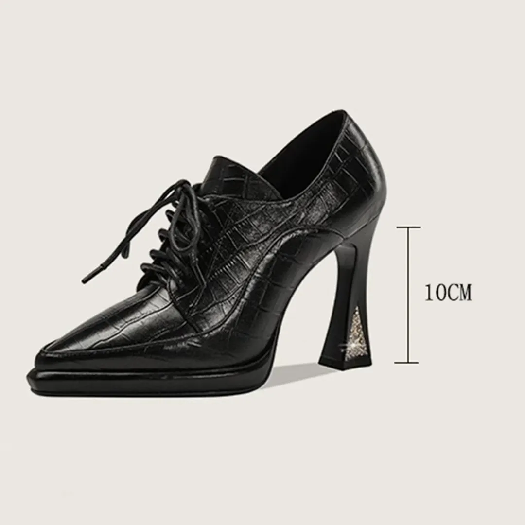 Lace-Up Cow Leather High Pumps