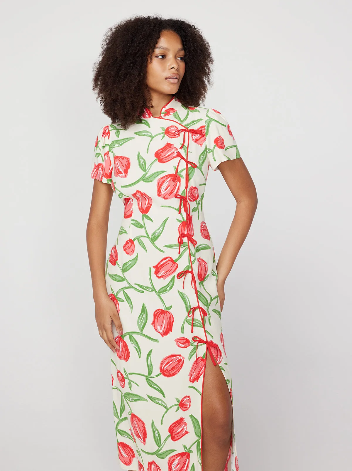 Leia Ivory Tulip Print Midi Dress