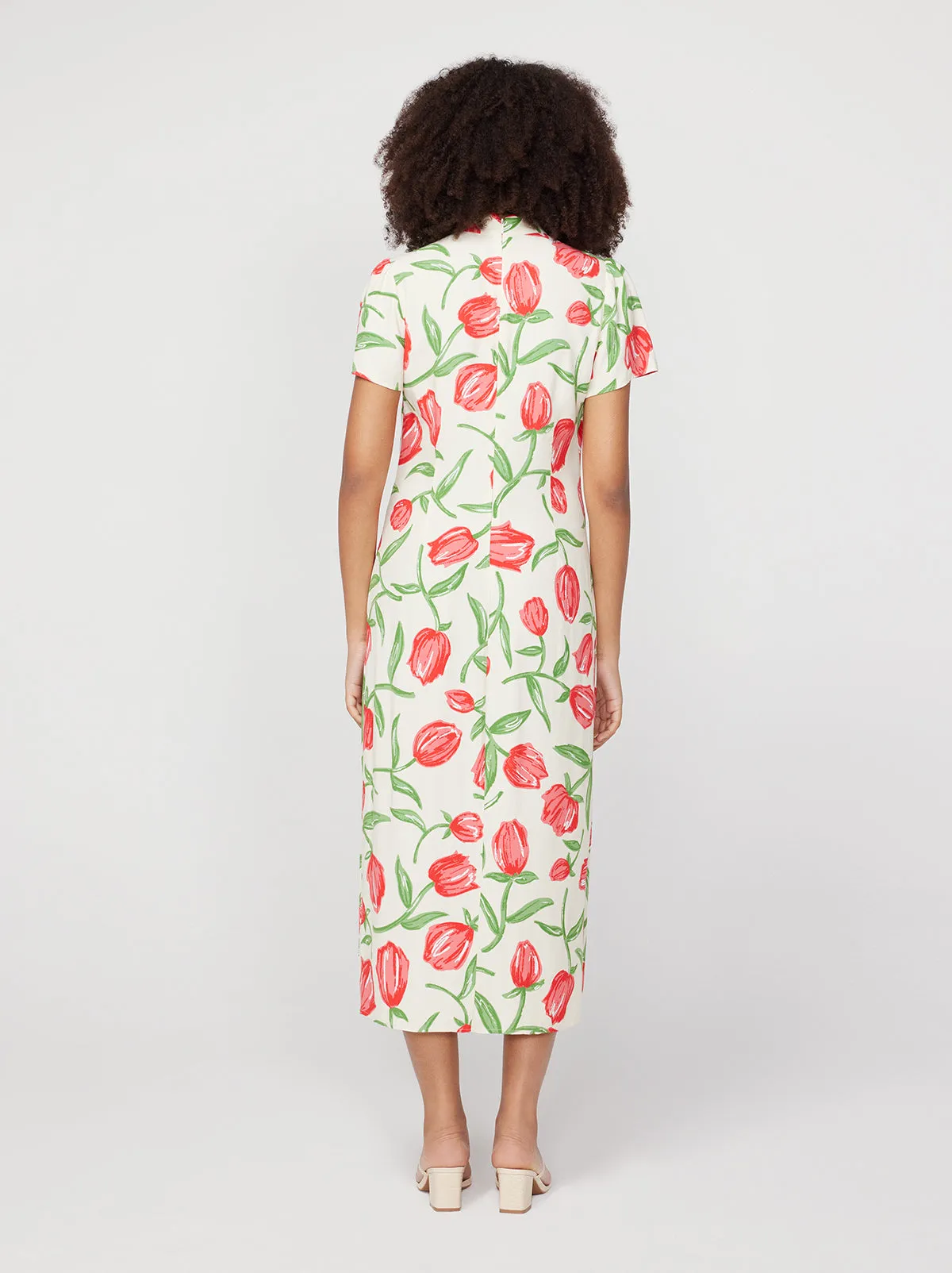 Leia Ivory Tulip Print Midi Dress