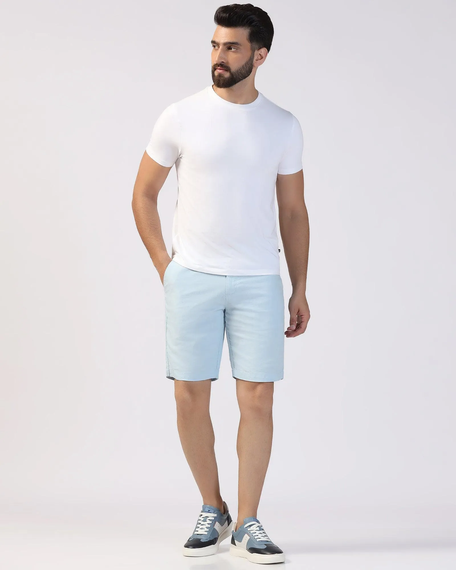 Linen Casual Blue Solid Shorts - Kin