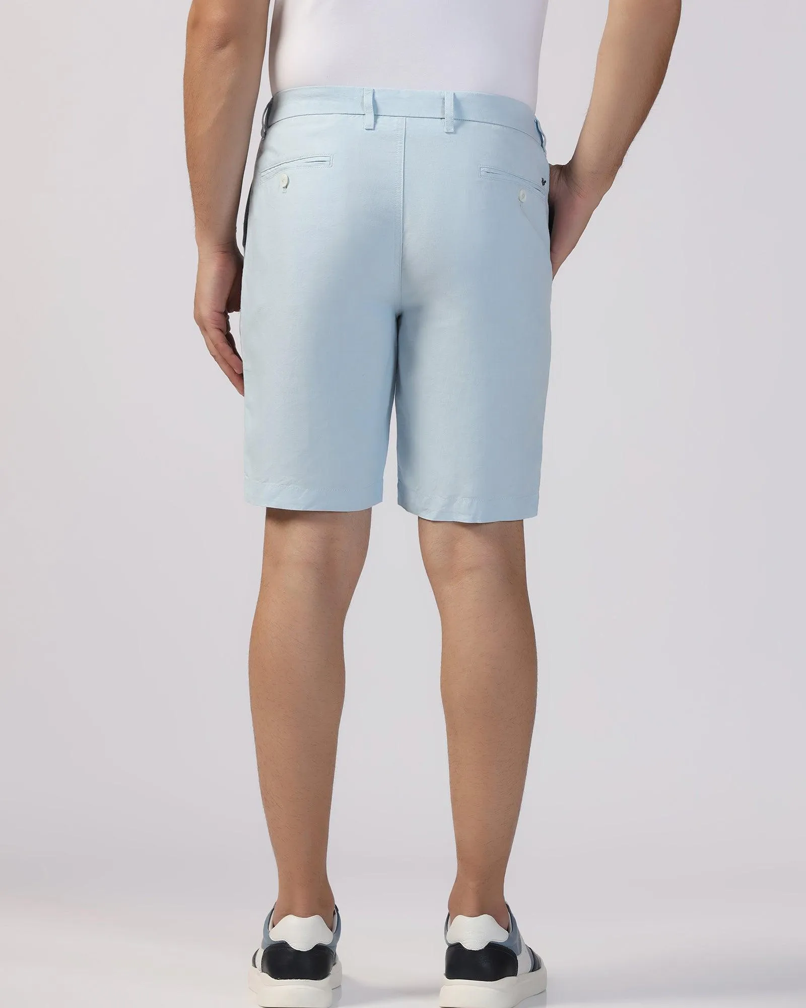 Linen Casual Blue Solid Shorts - Kin