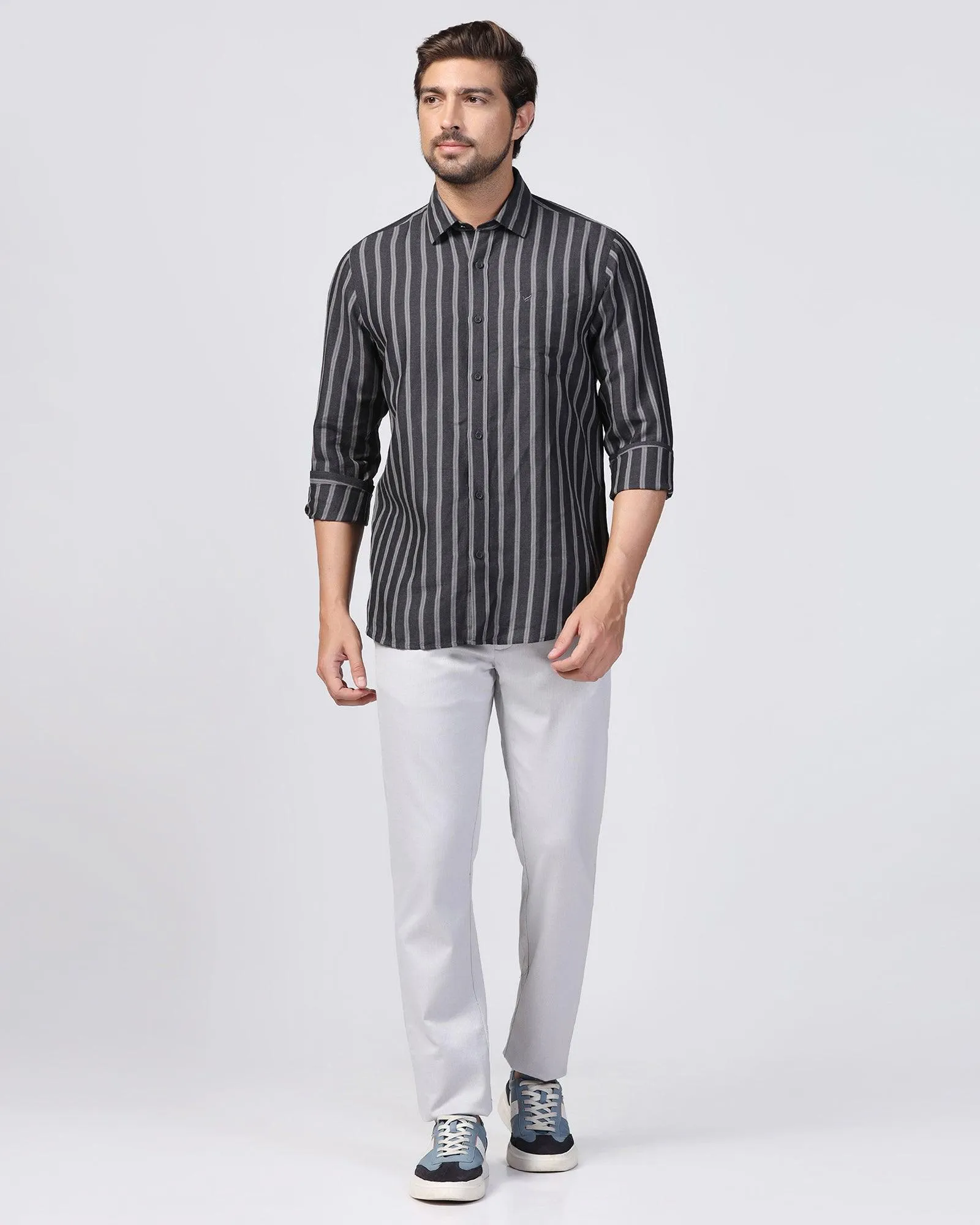 Linen Casual Charcoal Stripe Shirt - Ernest