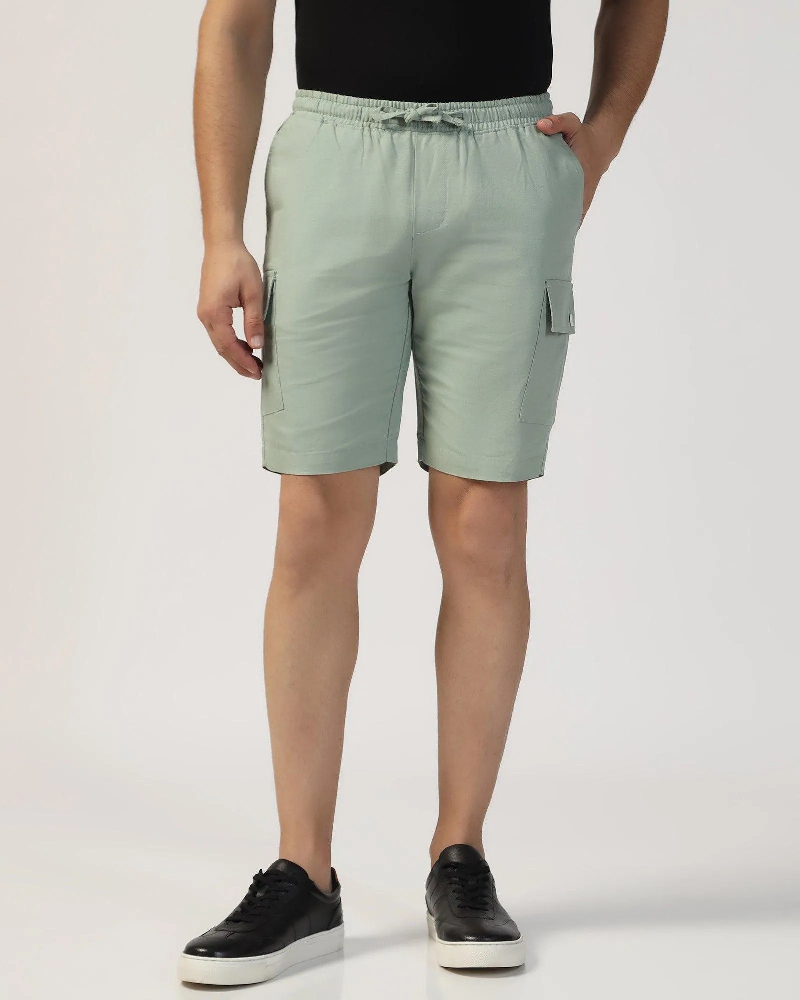 Linen Casual Green Solid Shorts - Kin