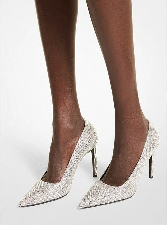 Michael Kors Collection Martine Crystal Suede Pumps, Silver