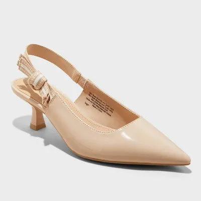 Open Box - Women's Milan Slingback Kitten Pumps - A New Day Tan 7.5