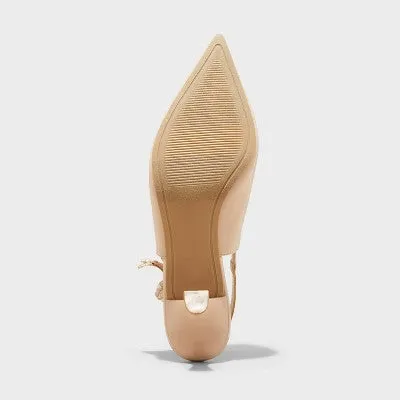 Open Box - Women's Milan Slingback Kitten Pumps - A New Day Tan 7.5