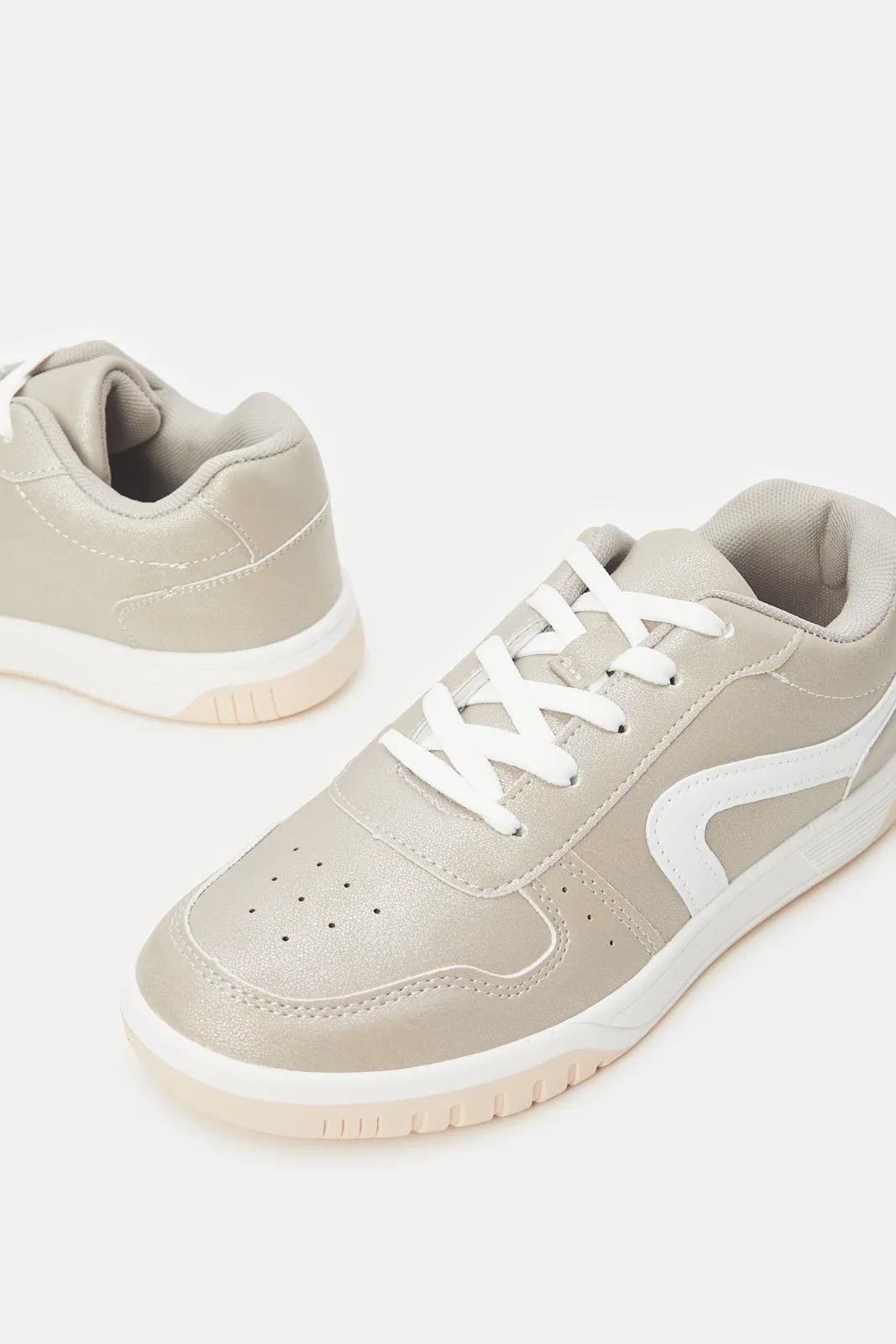 Senior Girls Silver Lace-Up Sneakers