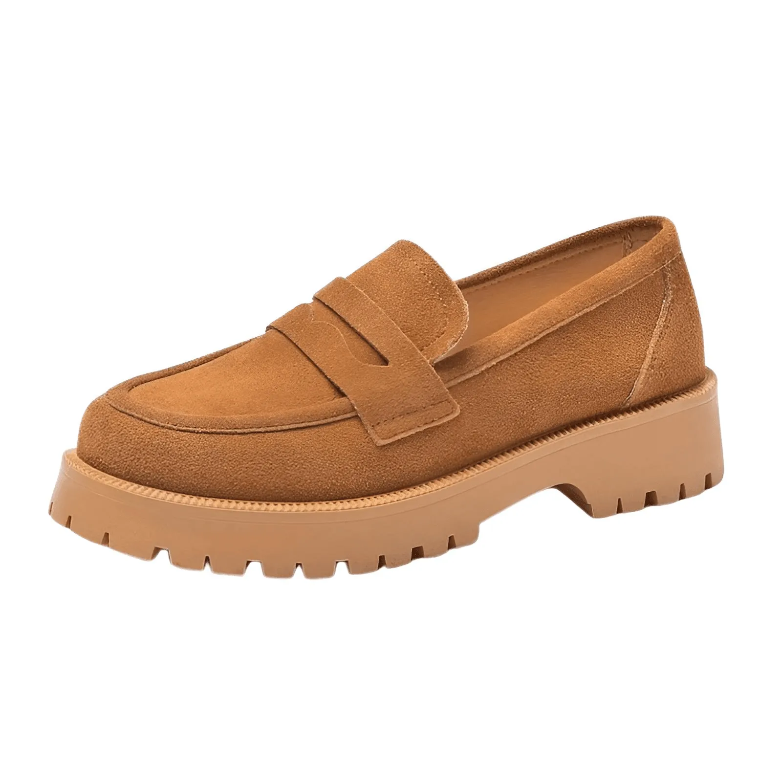 Spring Shoes Women's Loafers Thick-Soled Casual College Style In Genuine Leather