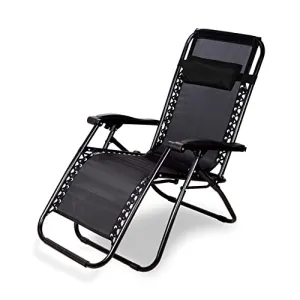 STAR WORK Zero Gravity Relax Chair for Lounge,Easy Chair for Lawn | Portable and Foldable Recliner Chair for Resting | Adjustable Pillow | Full Body Support, Alloy Steel, Black