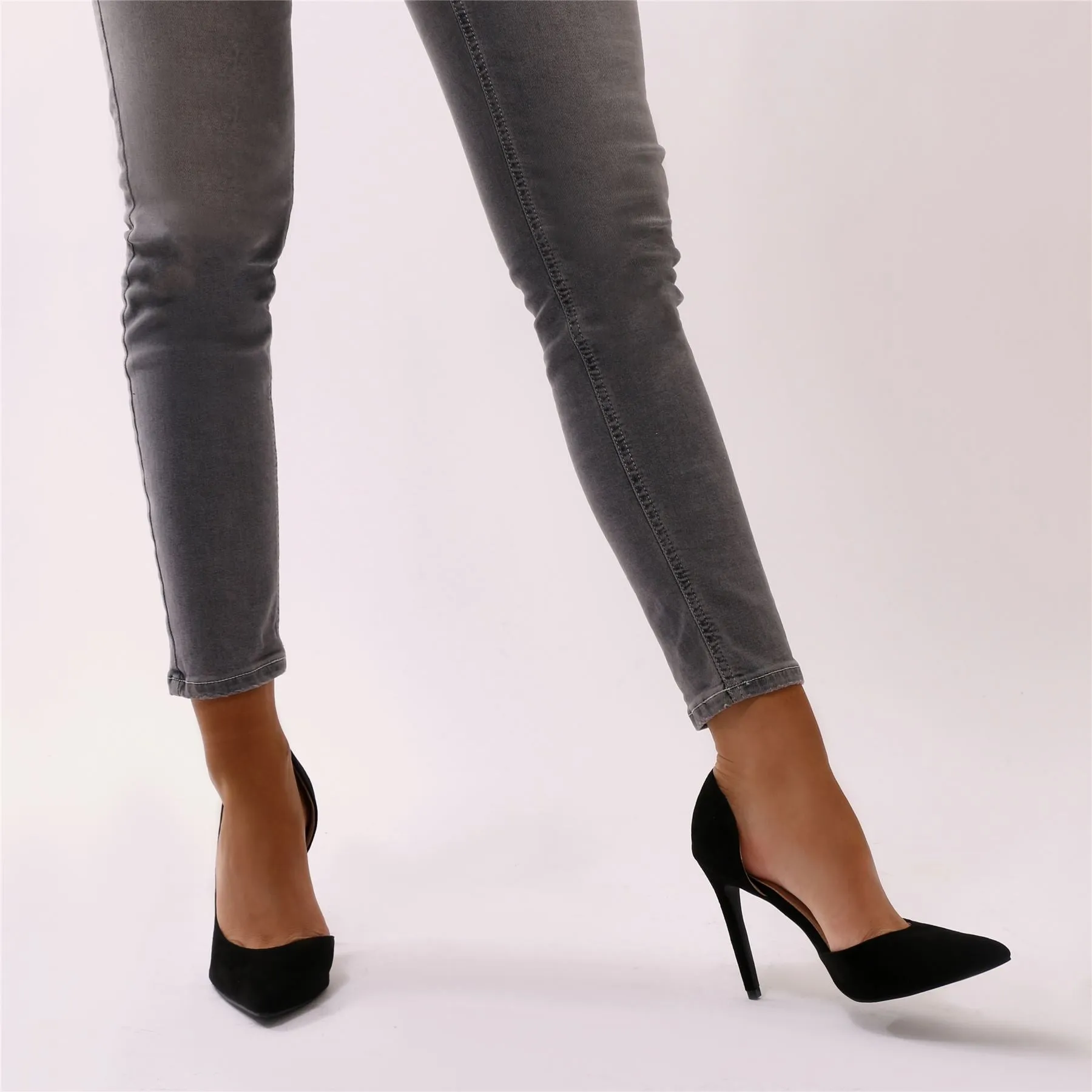 Tipsy Cut Out Court Heels in Black Faux Suede