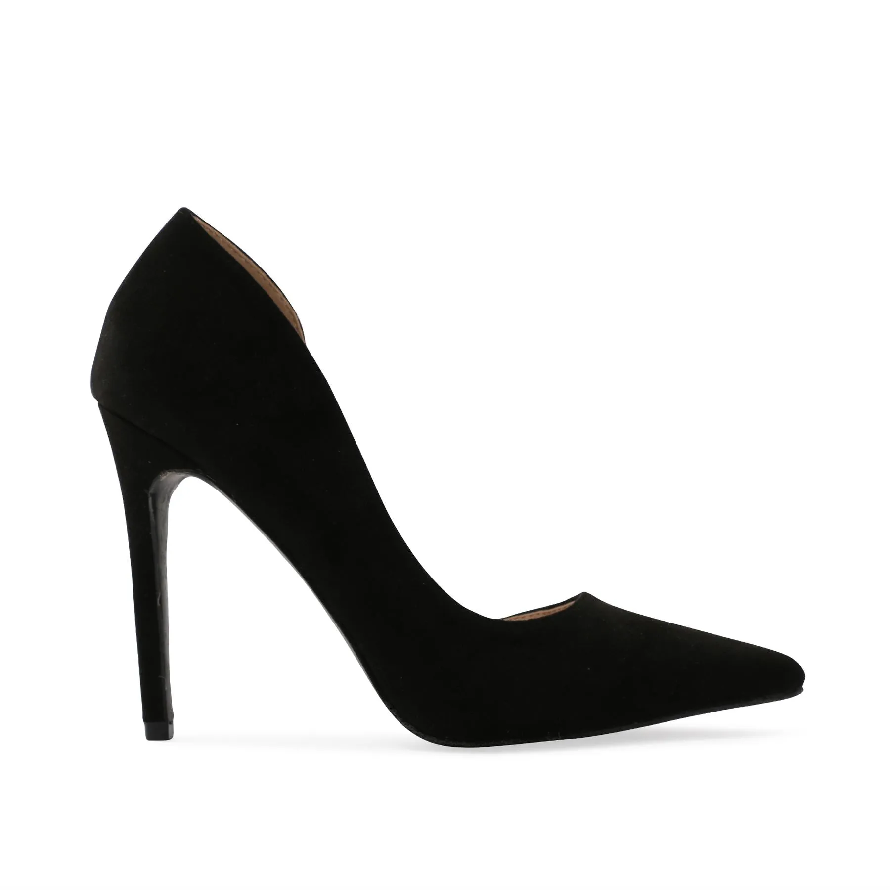 Tipsy Cut Out Court Heels in Black Faux Suede