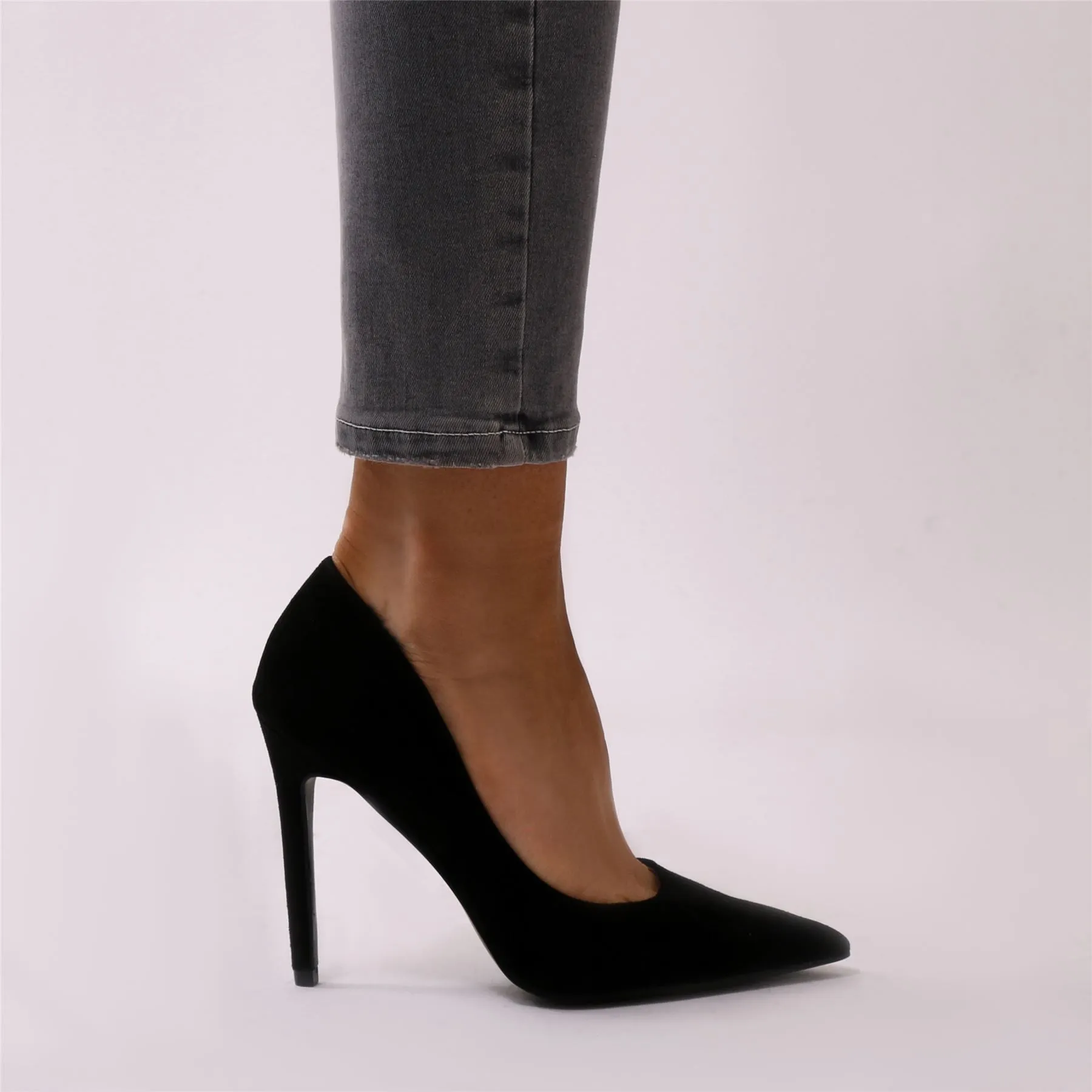 Tipsy Cut Out Court Heels in Black Faux Suede