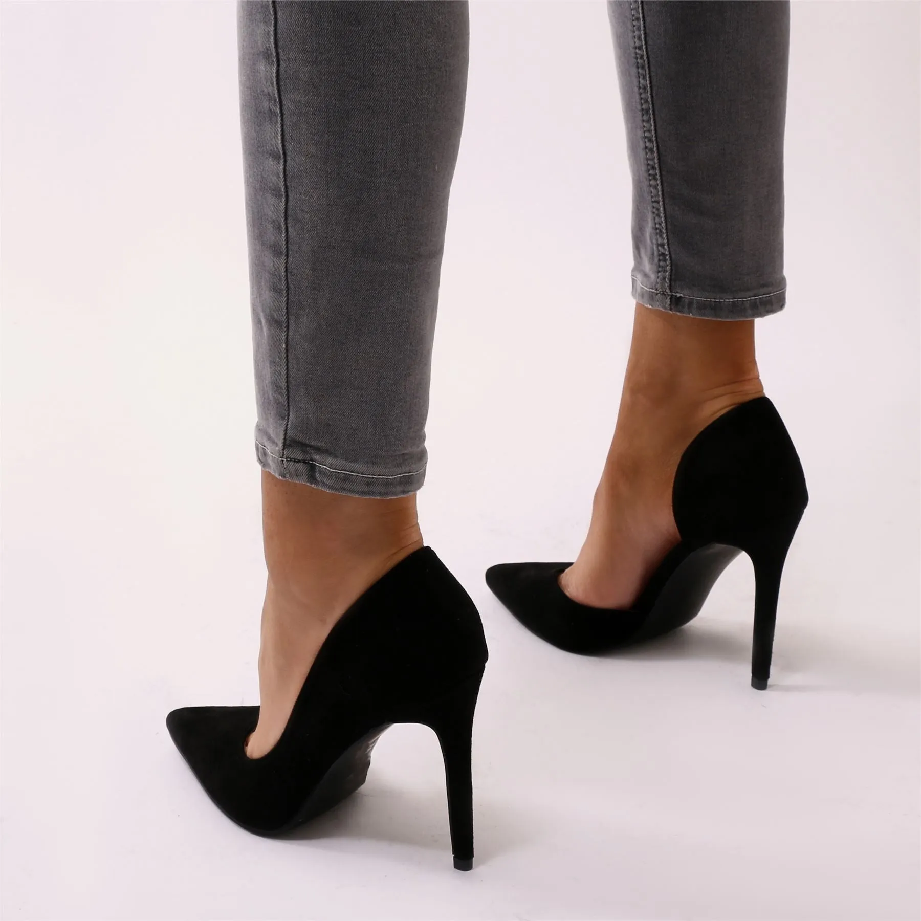 Tipsy Cut Out Court Heels in Black Faux Suede