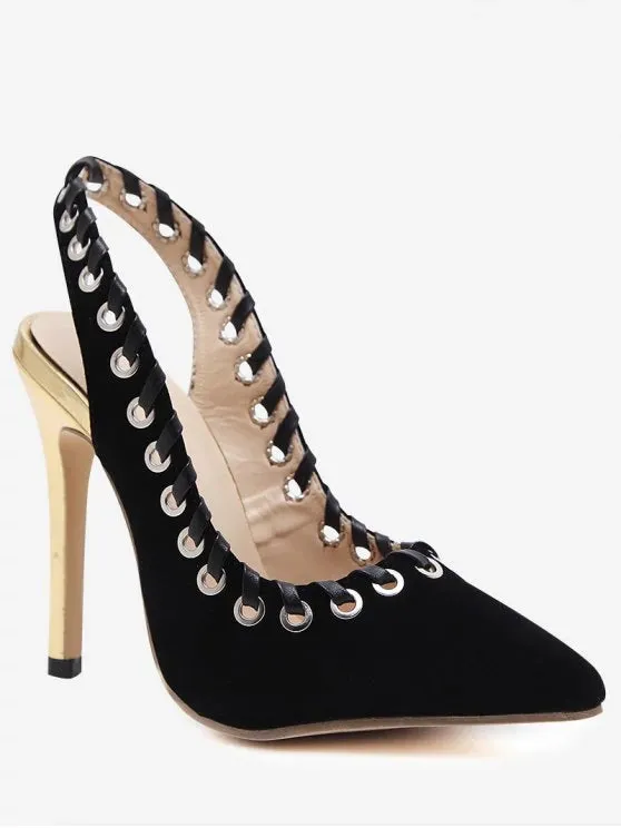 Trendy Slingback Pointed Toe Grommet Stiletto Heel Pumps